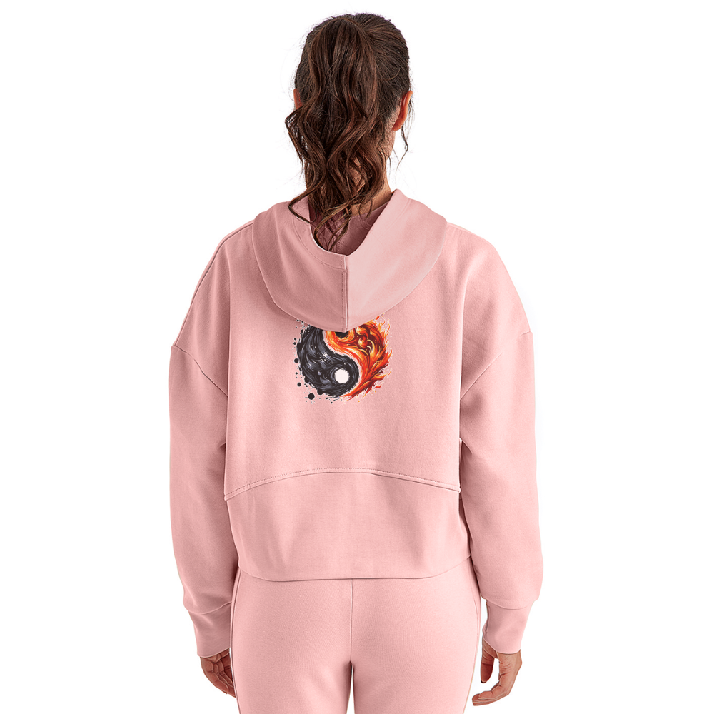 Women's Official Ink and Ember  Yin and Yang Half Zip Cropped Hoodie with Logo - light pink