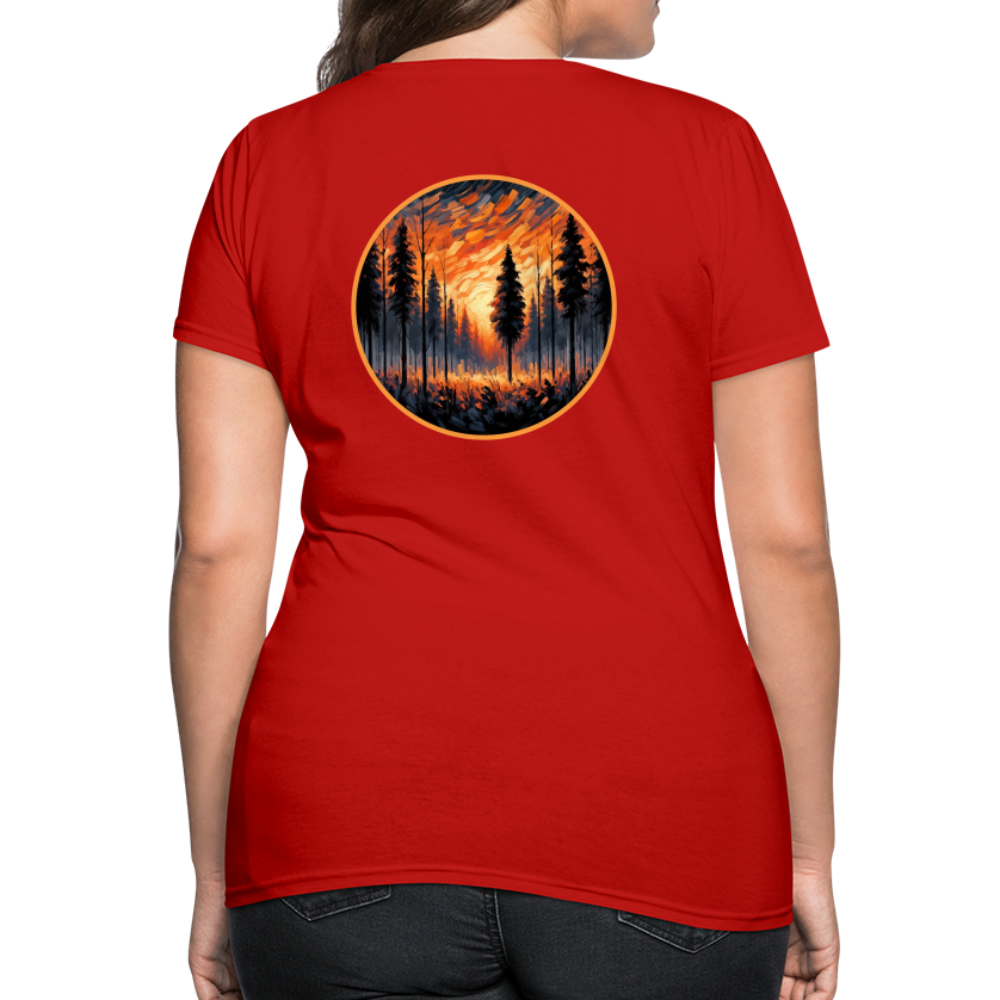 Women's Orange Forest Sunset T-Shirt with Logo - red