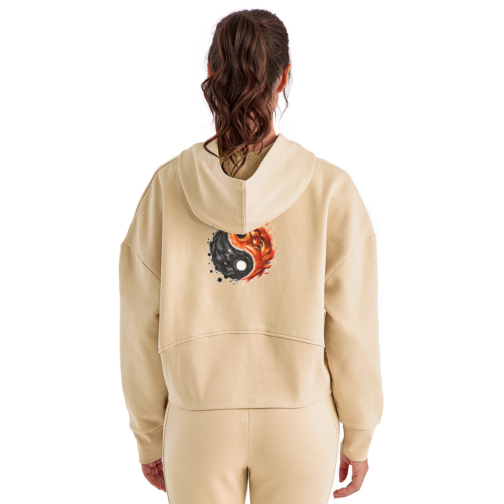 Women's Official Ink and Ember  Yin and Yang Half Zip Cropped Hoodie with Logo - nude