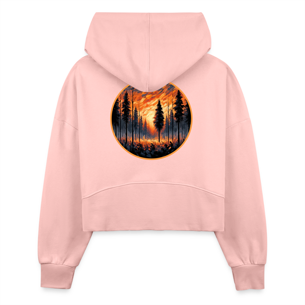 Women's Orange Forest Sunset Graphic Half Zip Cropped Hoodie with Logo - light pink