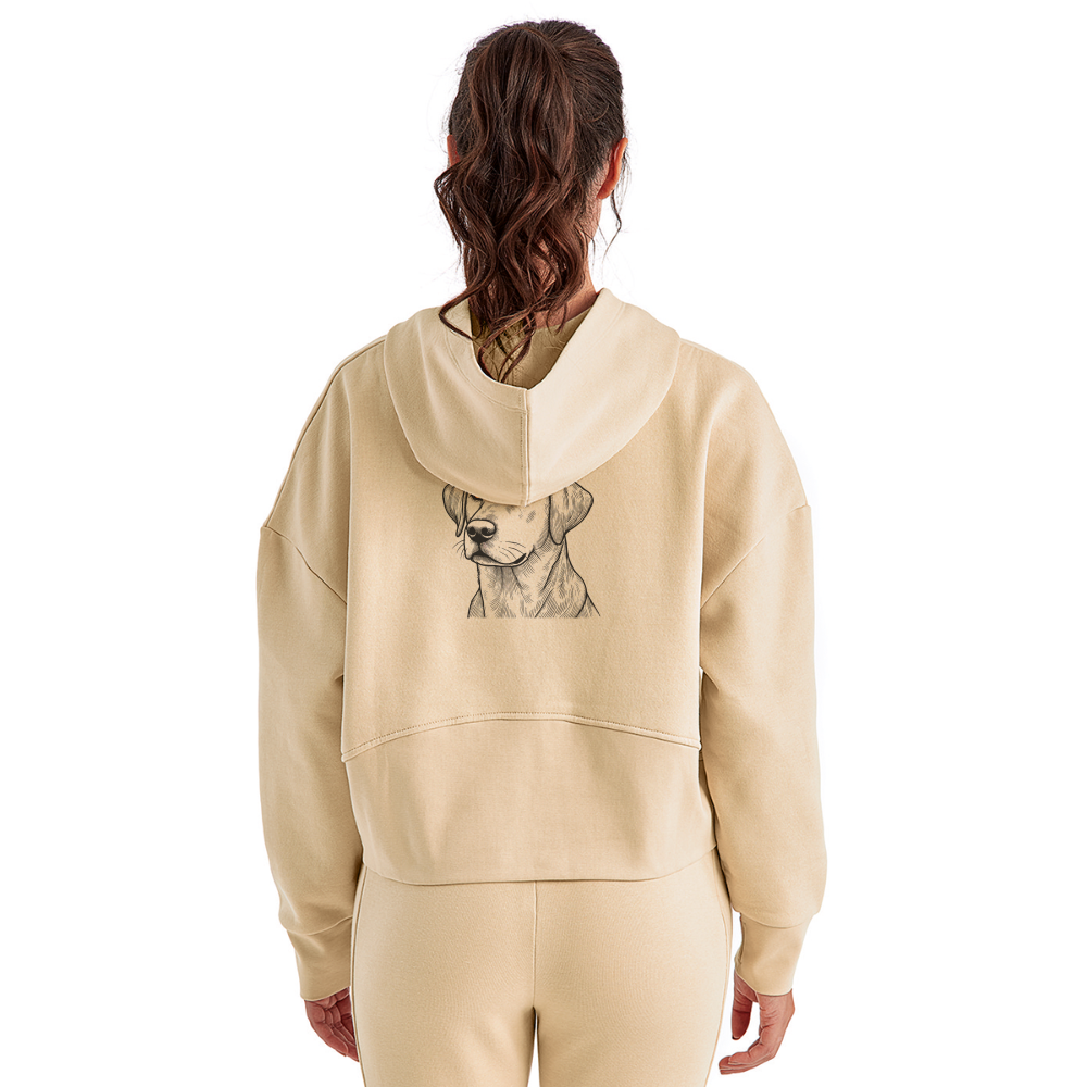 Women's Fine Line Labrador Graphic Half Zip Cropped Hoodie with Logo - nude