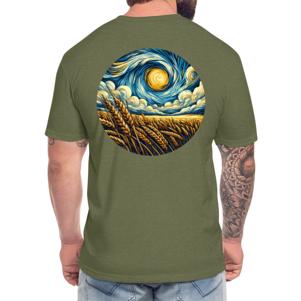 Wheat Field Graphic Unisex Fitted Cotton/Poly T-Shirt with Logo - heather military green