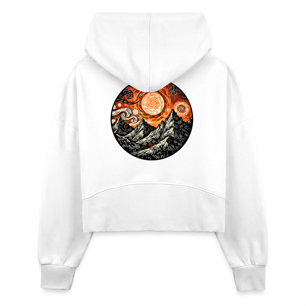 Women's Orange Swirling Mountains Graphic Half Zip Cropped Hoodie with Logo - white