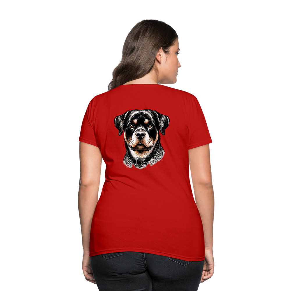 Fine Line Rottweiler Graphic Women's T-Shirt with Logo - red