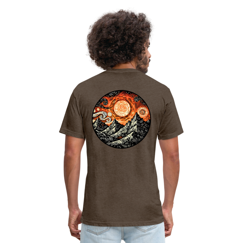 Orange Swirling Mountains Graphic Unisex Fitted Cotton/Poly T-Shirt with Logo - heather espresso