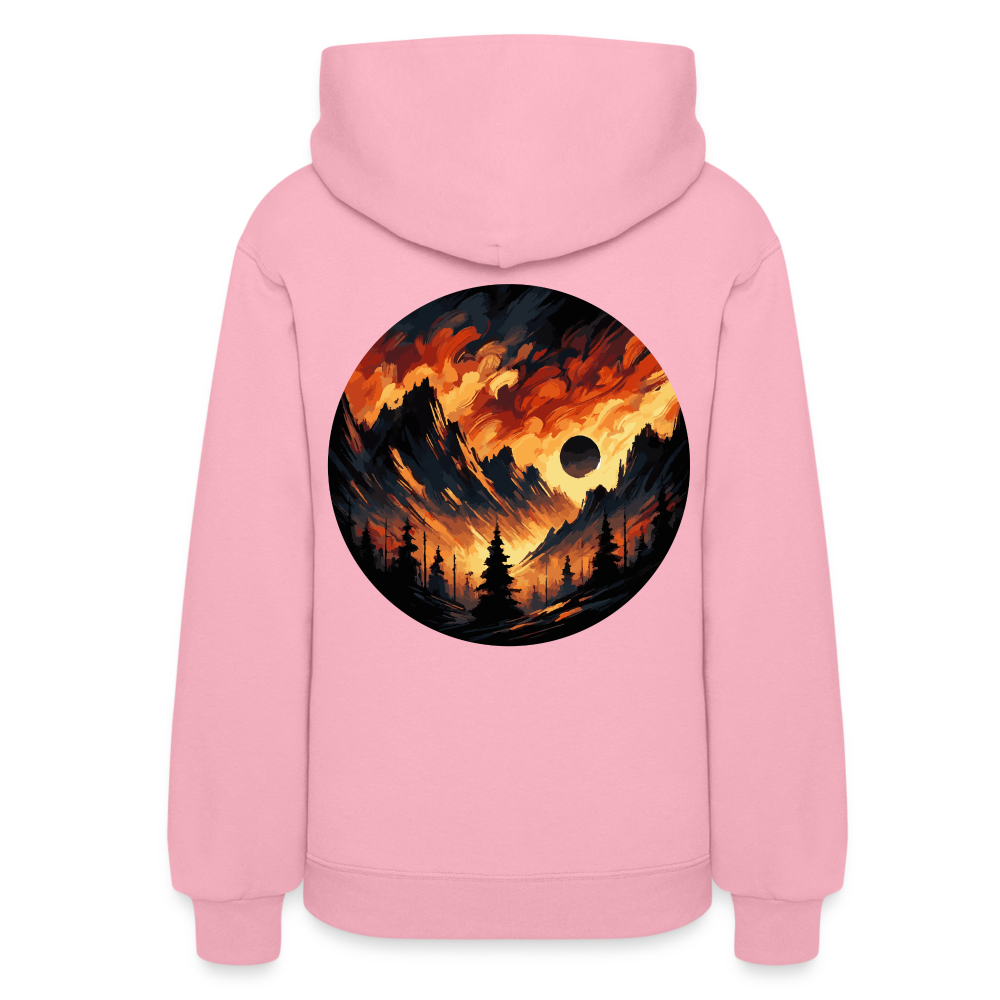 Women's Brushed Orange and Black Mountain Range Graphic Hoodie with Logo - classic pink