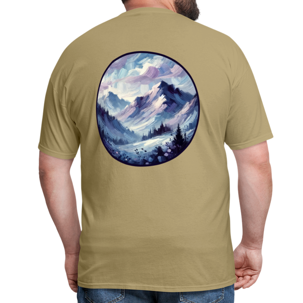 Lavender Blue Mountain Range Unisex Classic T-Shirt with Logo - khaki