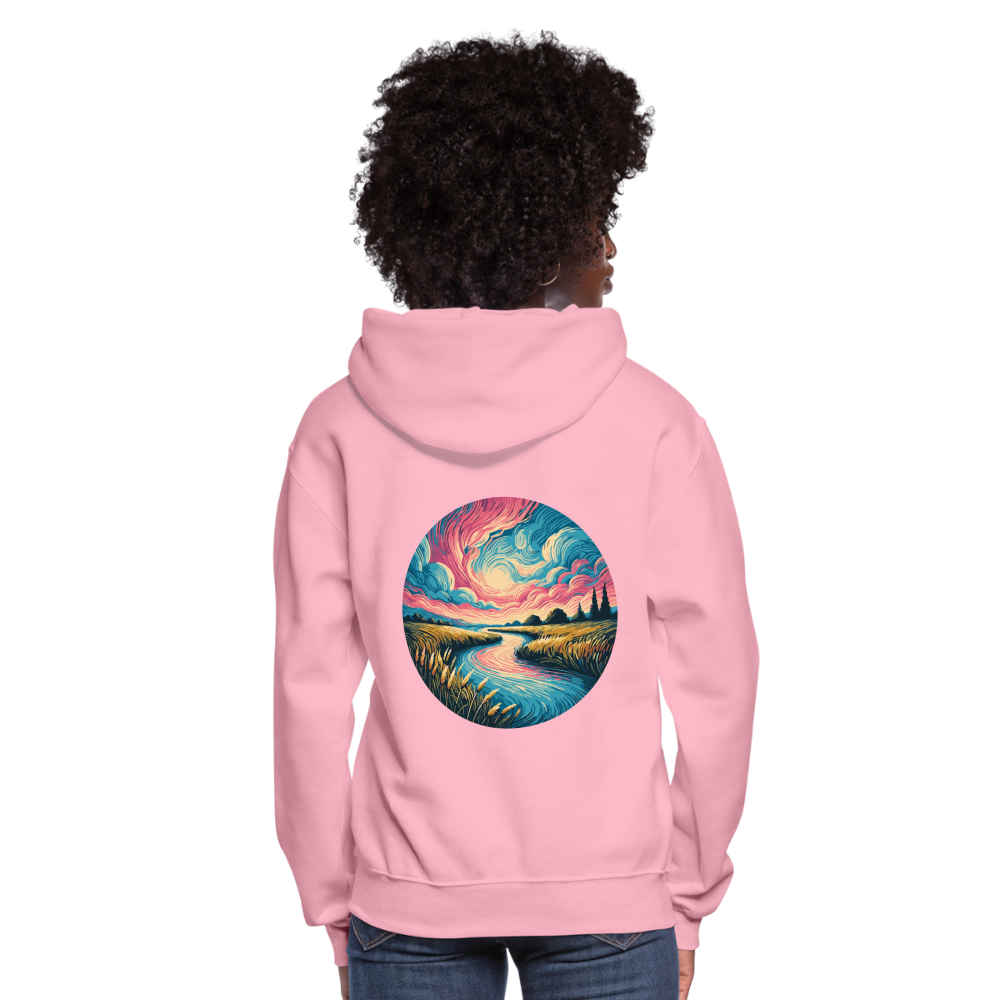 Women's River Pink and Blue Sky Graphic Hoodie with Logo - classic pink