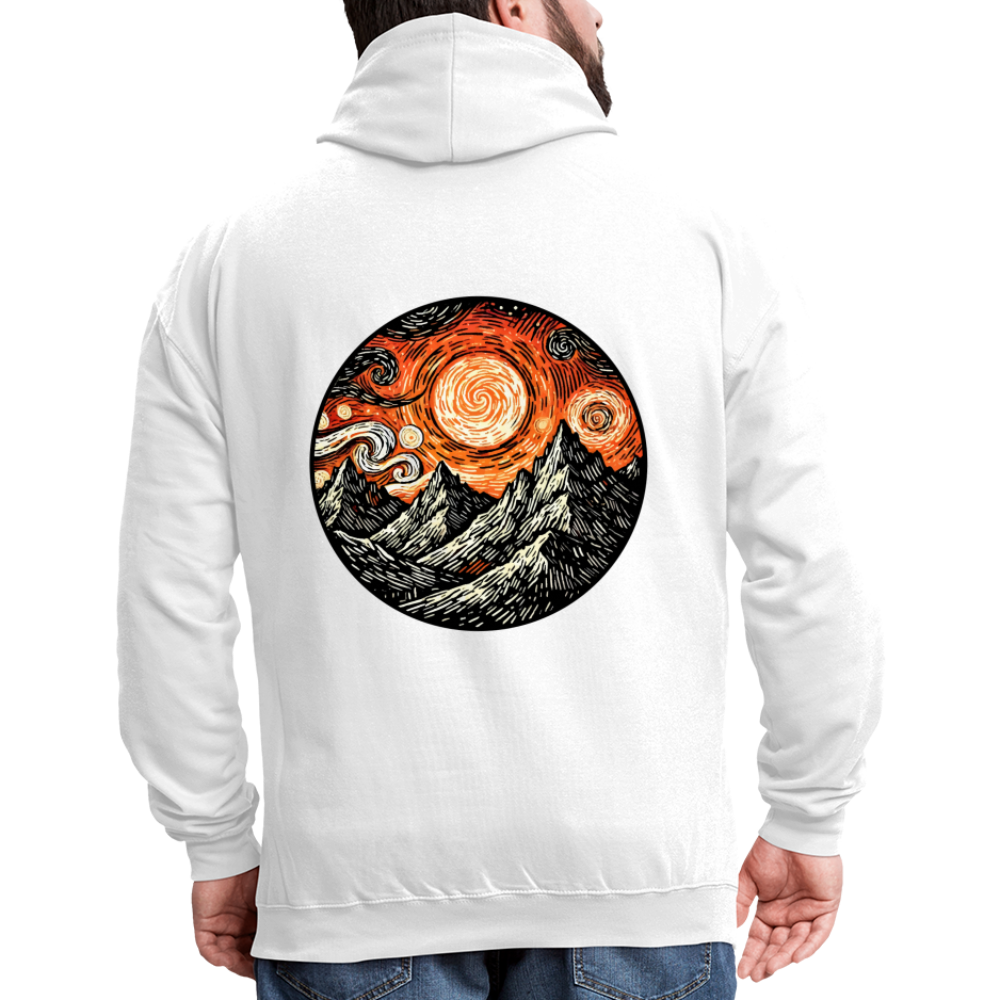 Orange Swirling Mountains Graphic Unisex Contrast Hoodie with Logo - white/gray