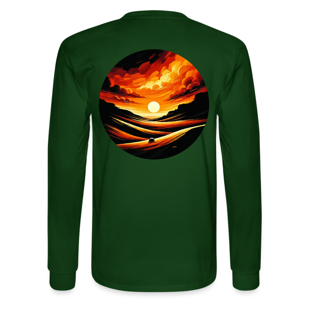 Men's Desert Sunset Graphic Long Sleeve Shirt with Logo - forest green