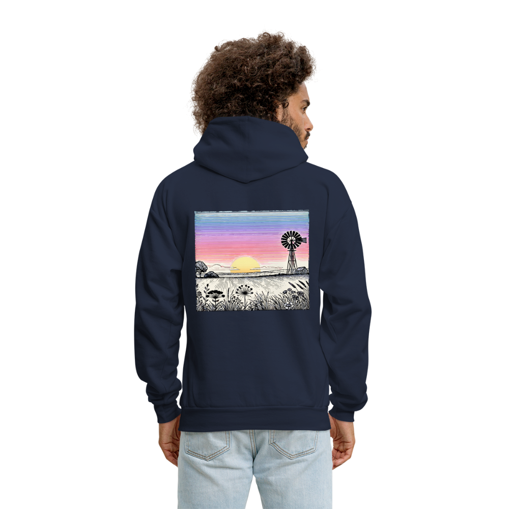 Men's Colored Prairie Landscape Graphic Hoodie with Logo - navy