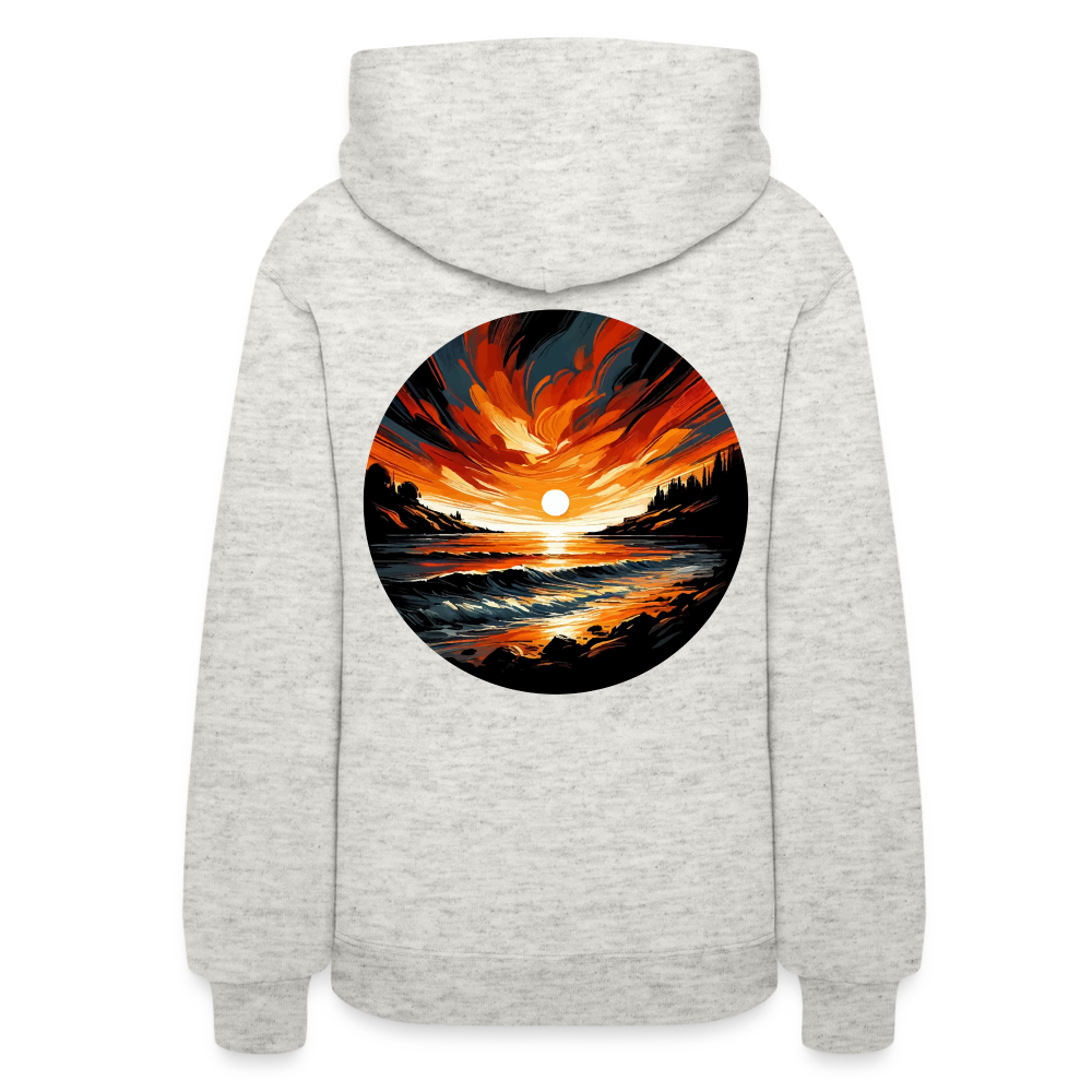 Women's Beach Sunset Graphic Hoodie with Logo - heather oatmeal