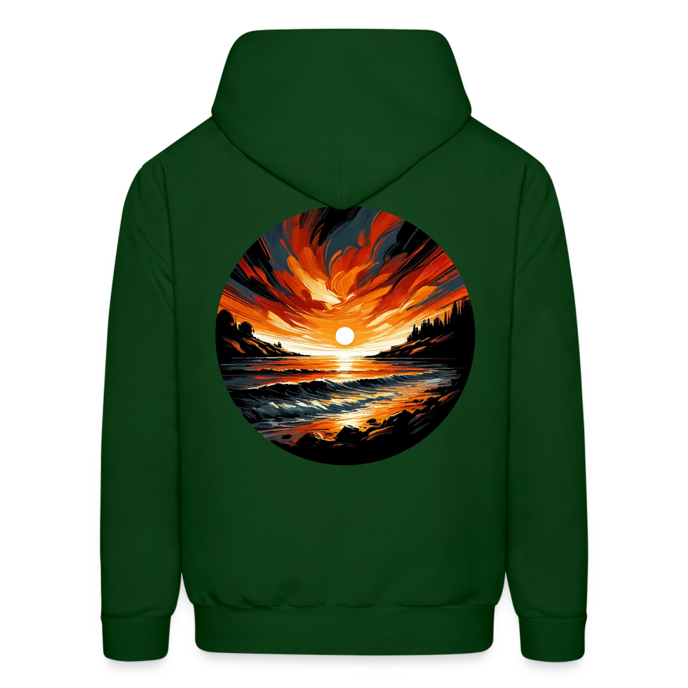 Men's Beach Sunset Graphic Hoodie with Logo - forest green