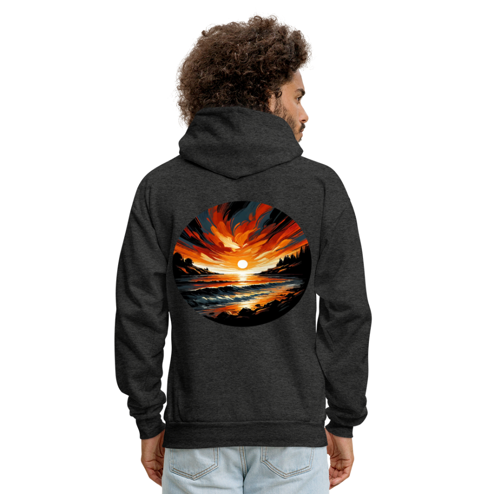 Men's Beach Sunset Graphic Hoodie with Logo - charcoal grey