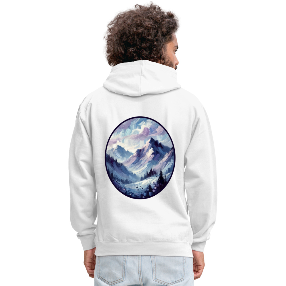 Lavender Blue Mountain Range Graphic Unisex Contrast Hoodie with Logo - white/gray