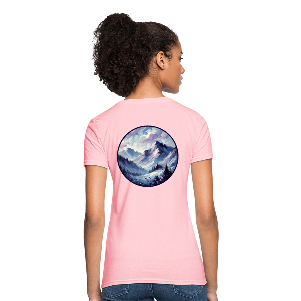 Women's Lavender Blue Mountain Range T-Shirt with Logo - pink