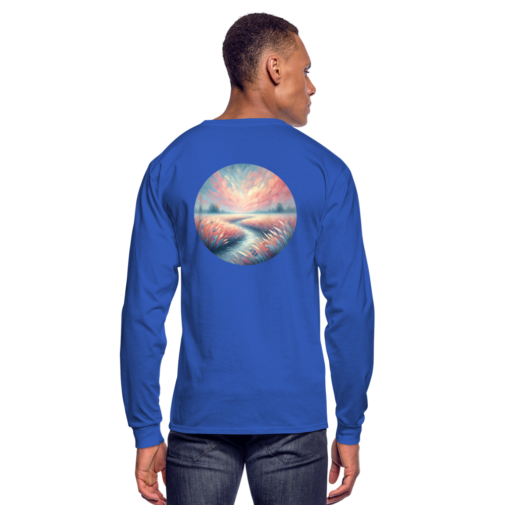 Men's River Meadow Graphic Long Sleeve Shirt with Logo - royal blue