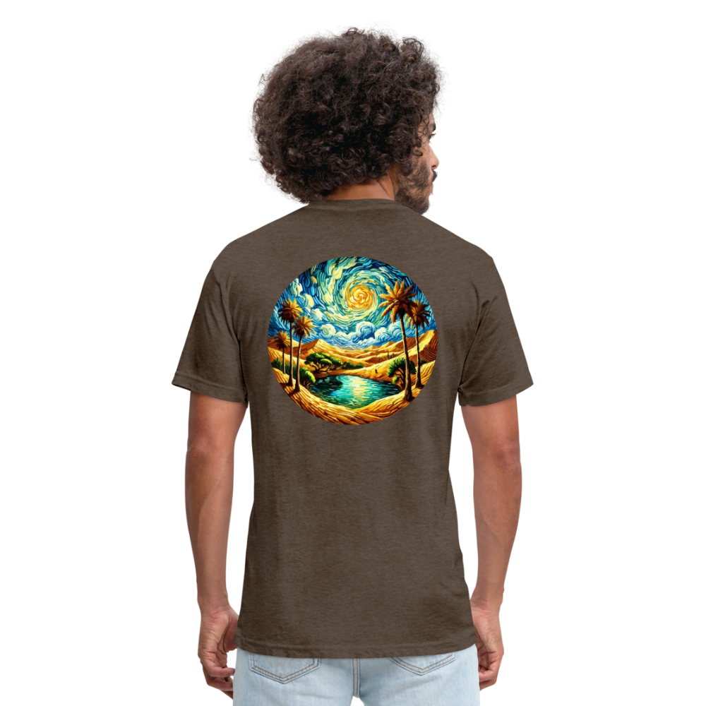 Desert Oasis Graphic Unisex Fitted Cotton/Poly T-Shirt with Logo - heather espresso