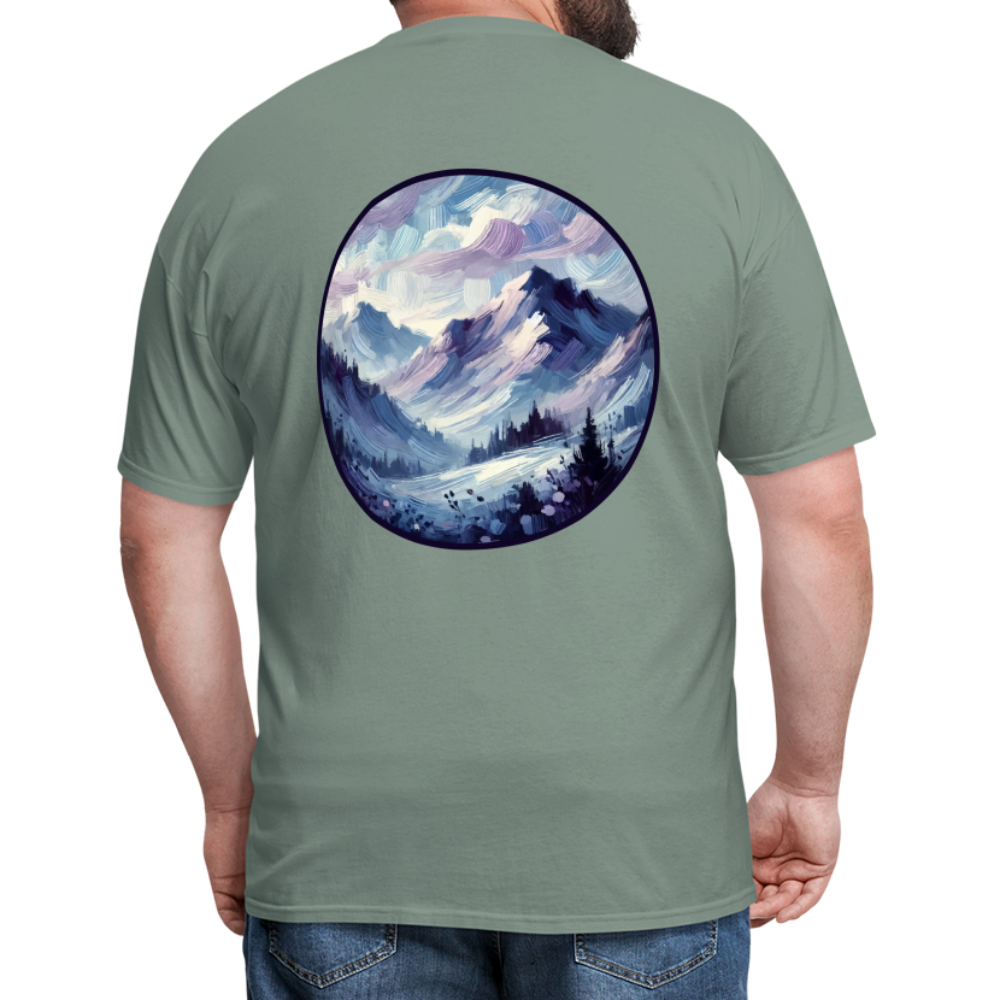 Lavender Blue Mountain Range Unisex Classic T-Shirt with Logo - sage