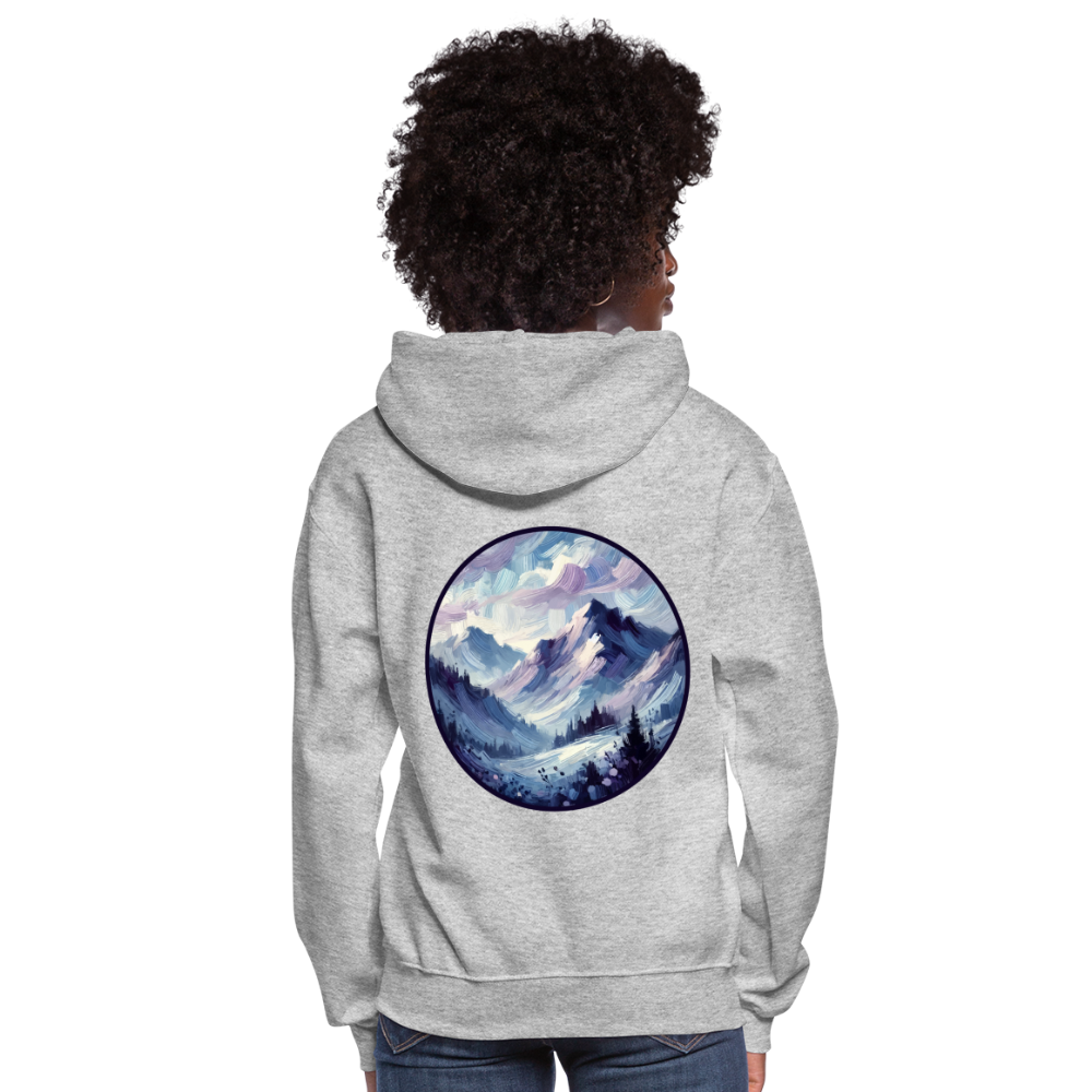 Women's Lavender Blue Mountain Range Graphic Hoodie with Logo - heather gray