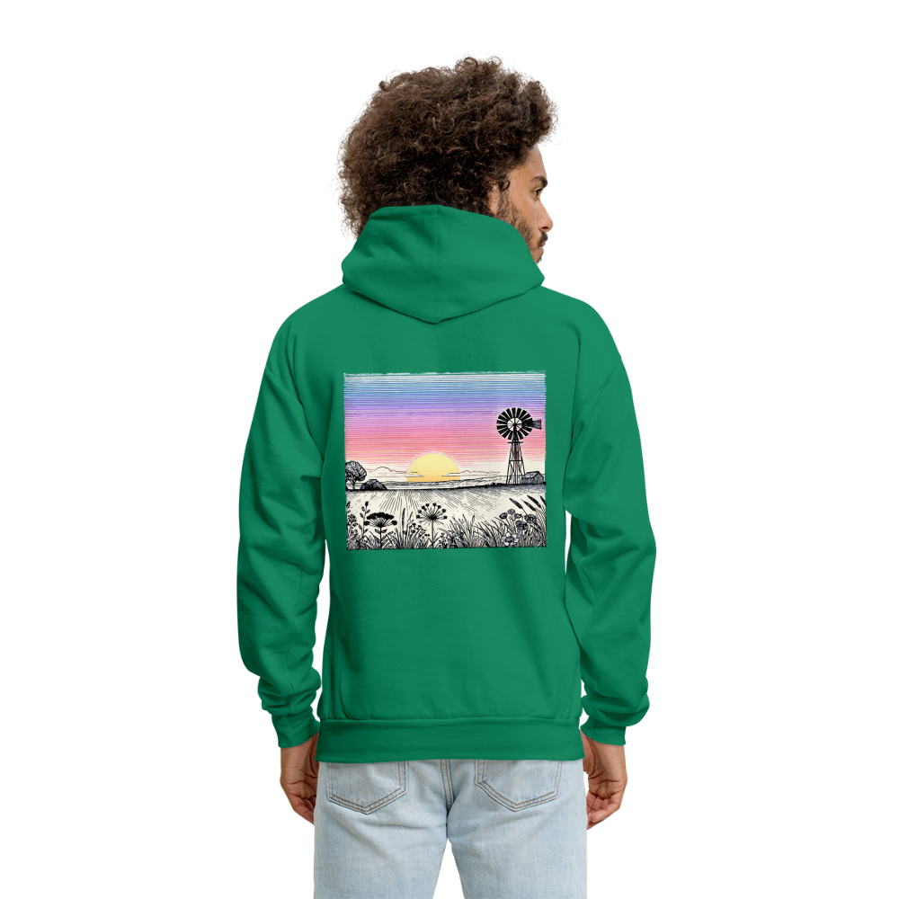 Men's Colored Prairie Landscape Graphic Hoodie with Logo - kelly green