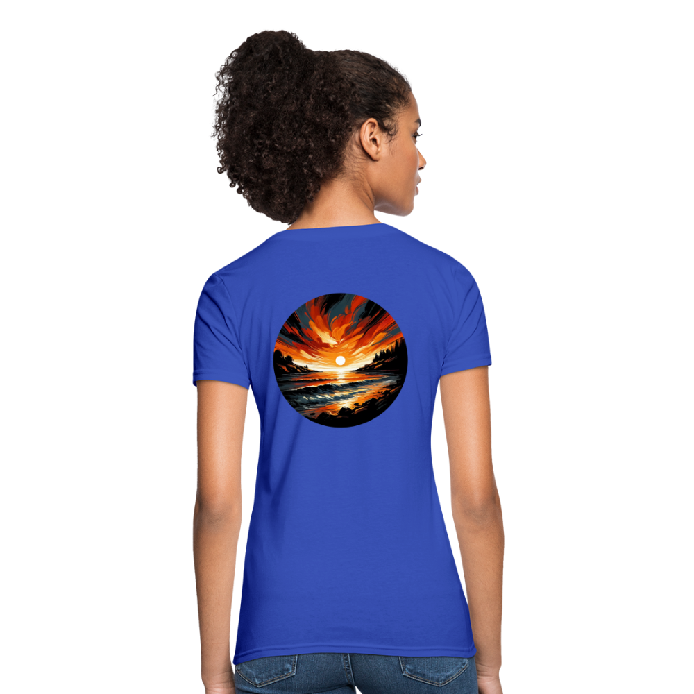 Women's Beach Sunset Graphic T-Shirt with Logo - royal blue