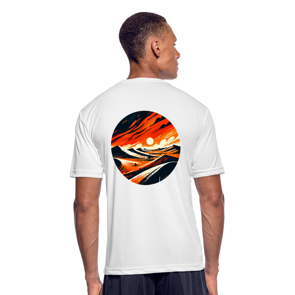 Men’s Desert Dunes Graphic Moisture Wicking Performance T-Shirt with Logo - white