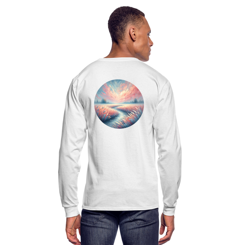 Men's River Meadow Graphic Long Sleeve Shirt with Logo - white