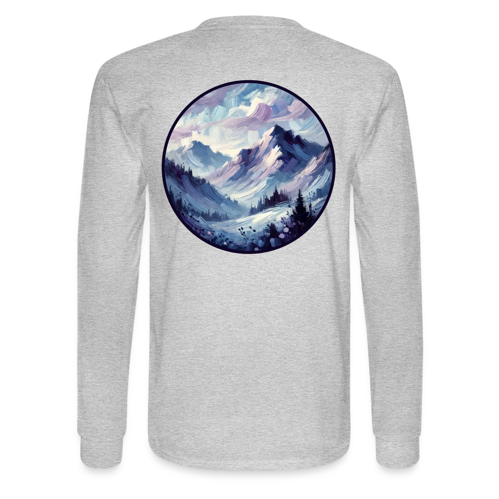 Men's Lavender Blue Mountain Range Graphic Long Sleeve Shirt with Logo - heather gray