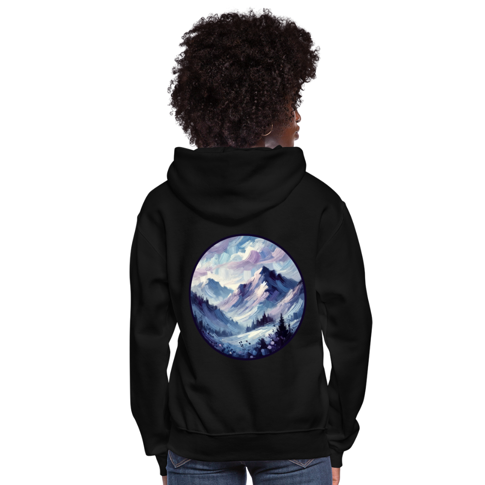 Women's Lavender Blue Mountain Range Graphic Hoodie with Logo - black