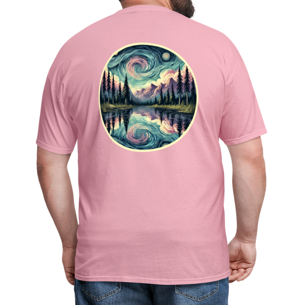 Purple Swirling Sky Reflected on Lake Graphic Unisex Classic T-Shirt with Logo - pink