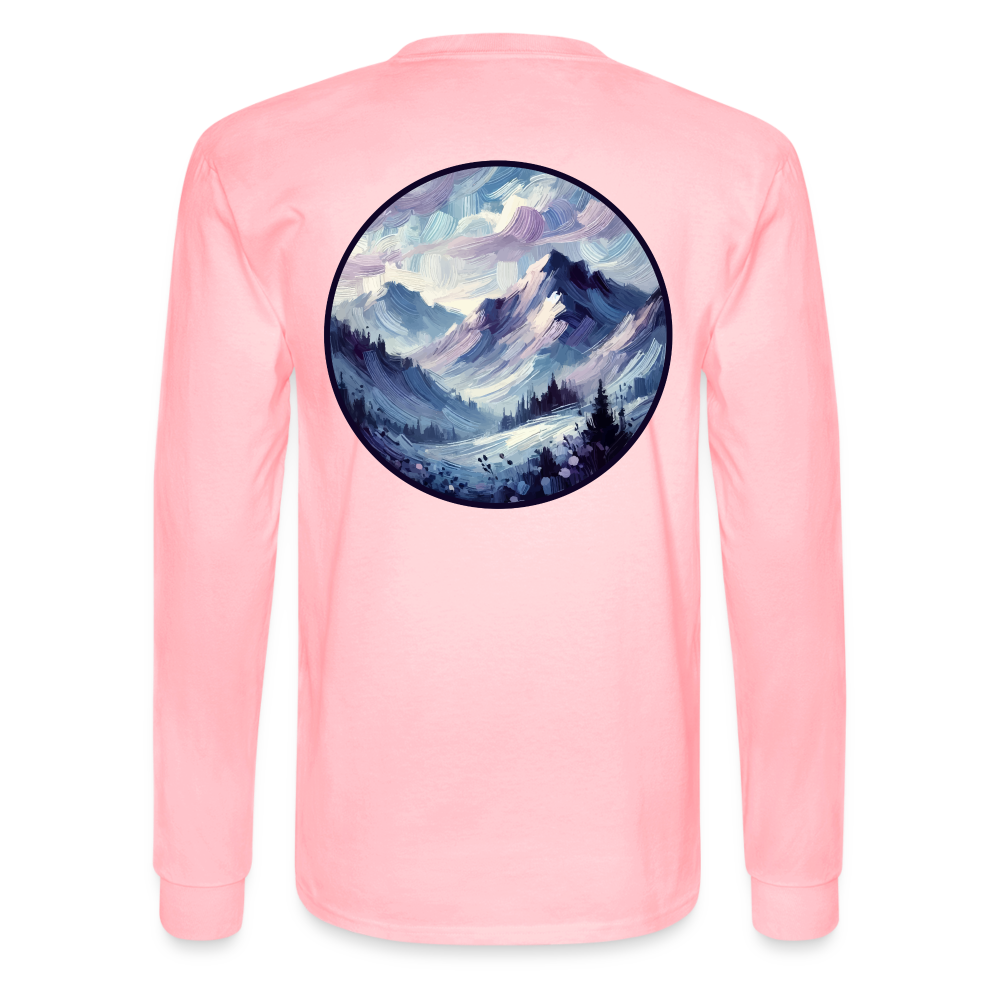 Men's Lavender Blue Mountain Range Graphic Long Sleeve Shirt with Logo - pink