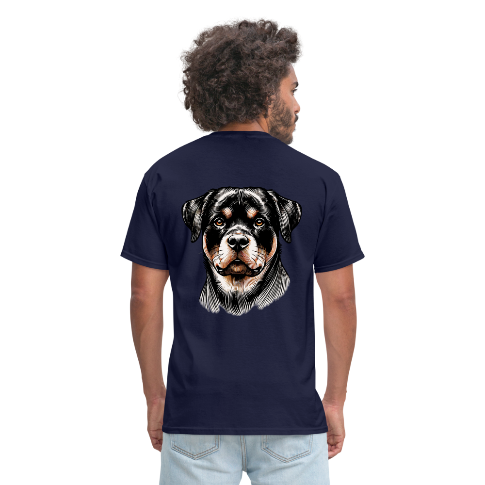 Fine Line Rottweiler Graphic Unisex Classic T-Shirt with Logo - navy