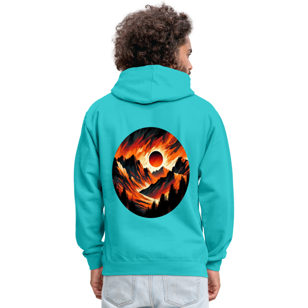 Orange and Black Mountain Range Graphic Unisex Contrast Hoodie with Logo - scuba blue/asphalt