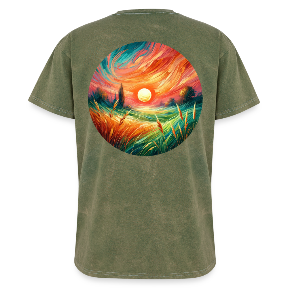 Pink Wheat Field Graphic Unisex Mineral Wash T-shirt with Logo - mineral green