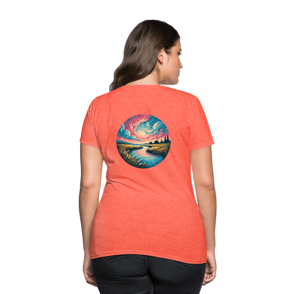 Women's River Pink and Blue Sky T-Shirt with Logo - heather coral