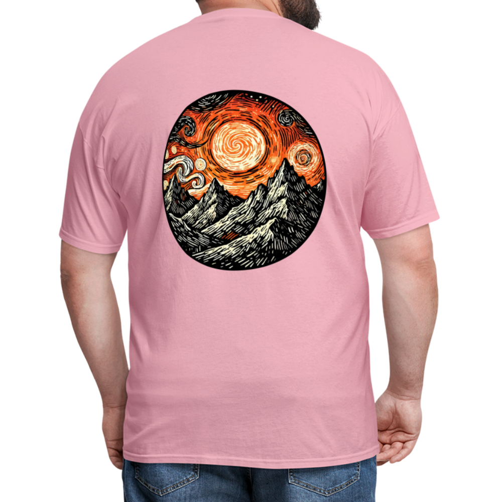 Orange Swirling Mountains Graphic Unisex Classic T-Shirt with Logo - pink