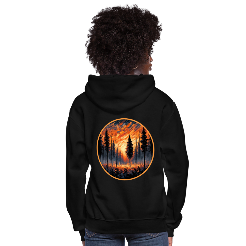 Women's Orange Forest Sunset Graphic Hoodie with Logo - black