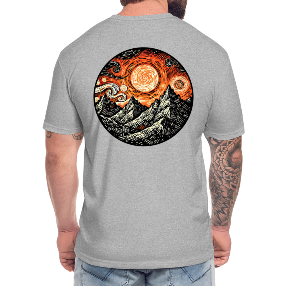 Orange Swirling Mountains Graphic Unisex Fitted Cotton/Poly T-Shirt with Logo - heather gray