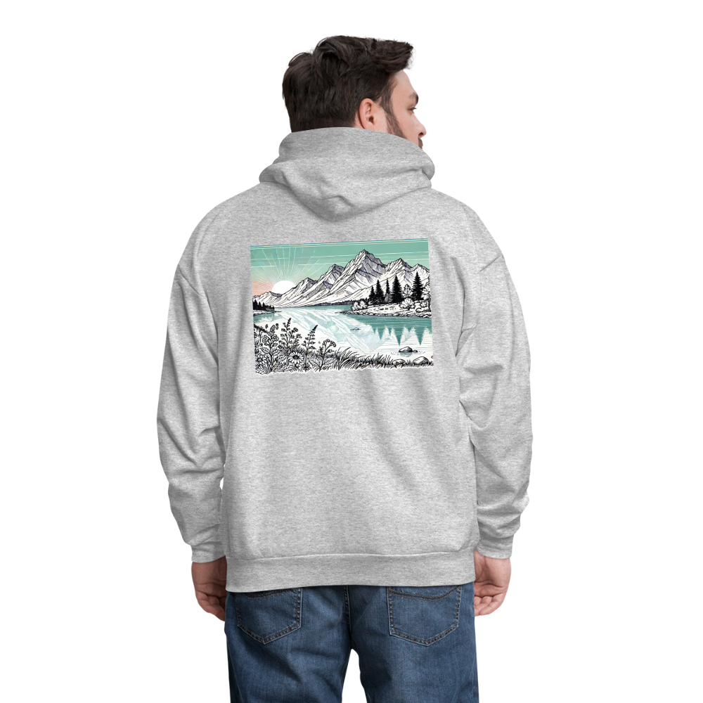 Men's Colored Mountain Lake Landscape Graphic Hoodie with Logo - heather gray