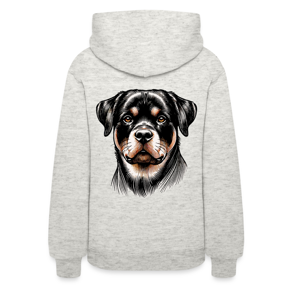 Women's Fine Line Rottweiler Graphic Hoodie with Logo - heather oatmeal