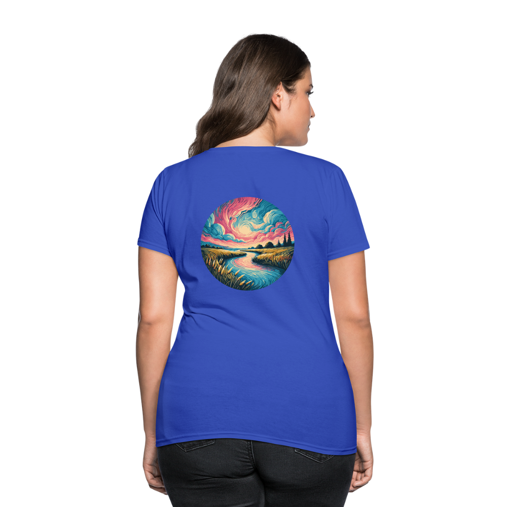 Women's River Pink and Blue Sky T-Shirt with Logo - royal blue