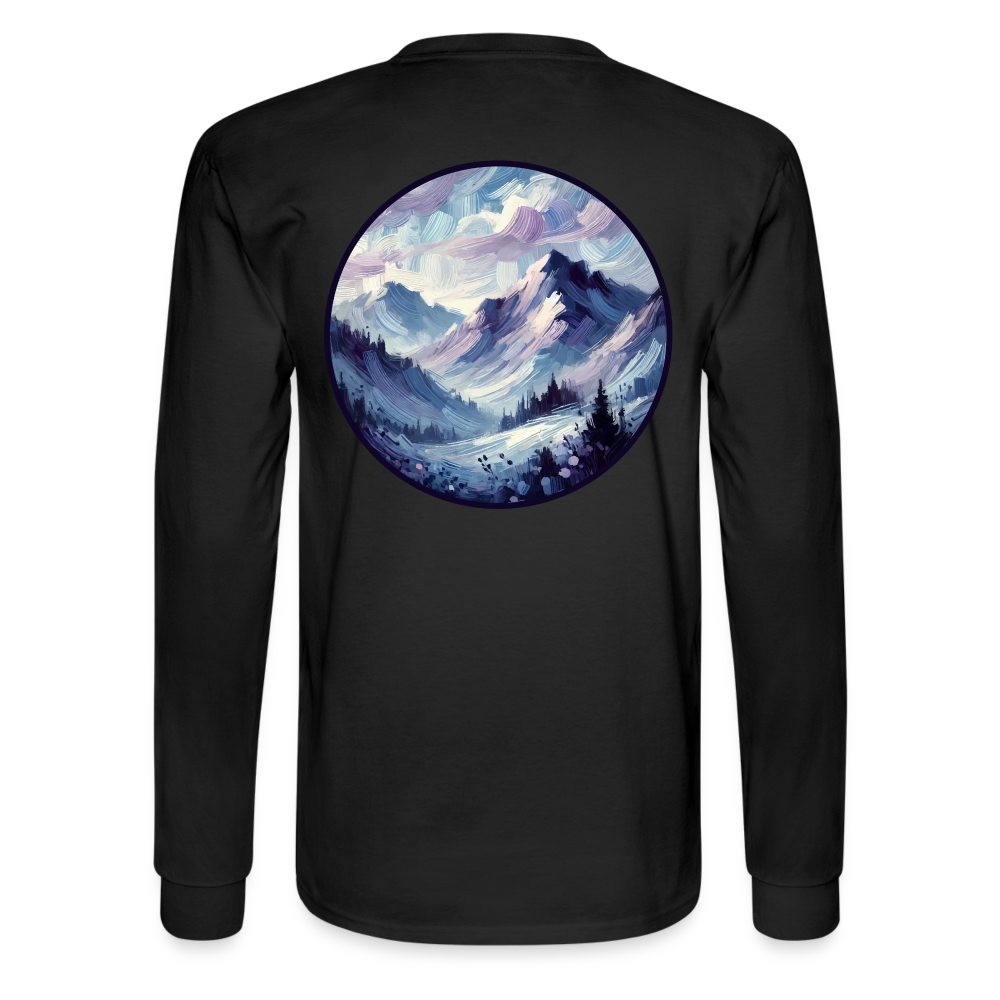 Men's Lavender Blue Mountain Range Graphic Long Sleeve Shirt with Logo - black