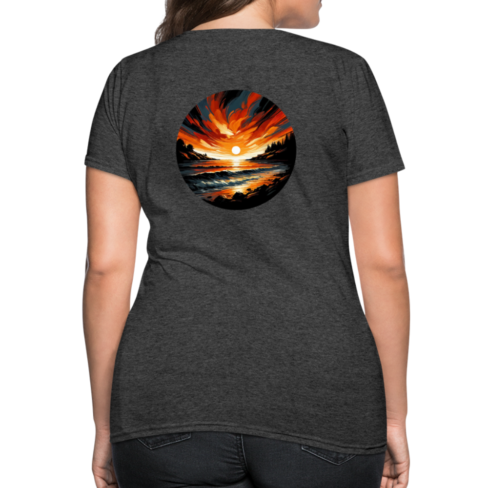 Women's Beach Sunset Graphic T-Shirt with Logo - heather black