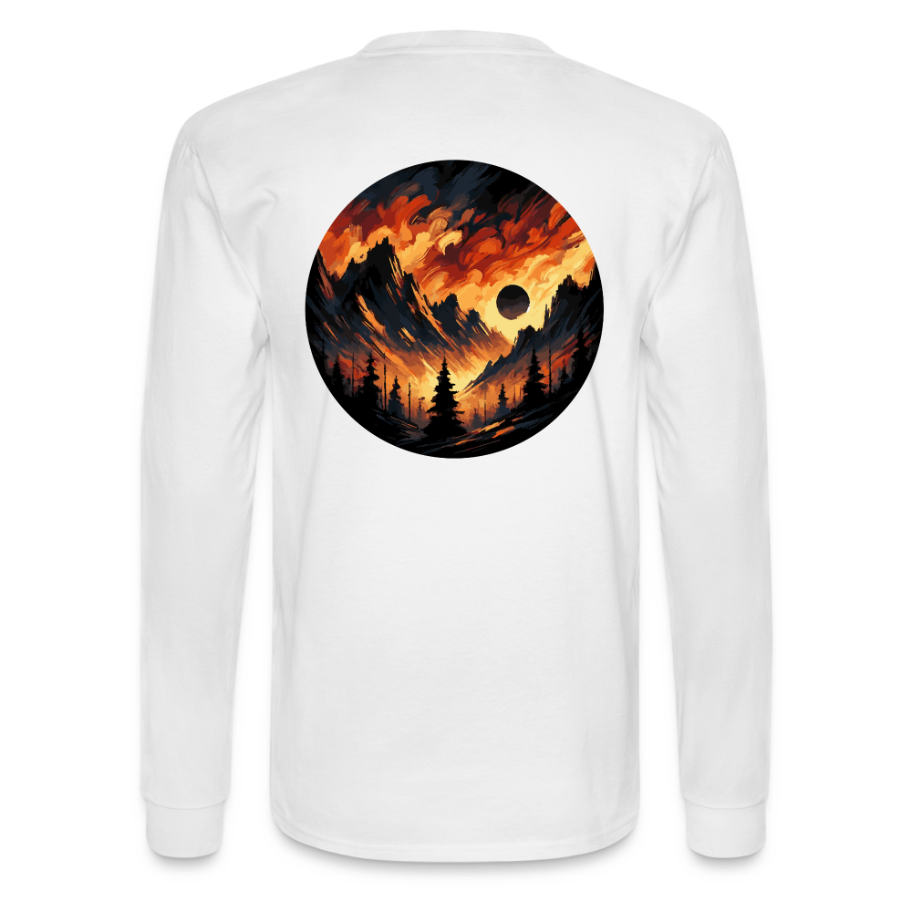 Men's Brushed Orange and Black Mountain Range Graphic Long Sleeve Shirt with Logo - white