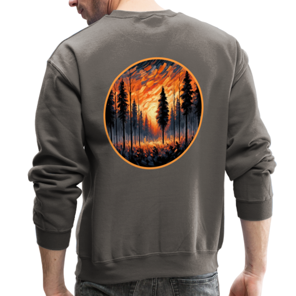 Orange Forest Sunset Crewneck Sweatshirt with Logo - asphalt gray