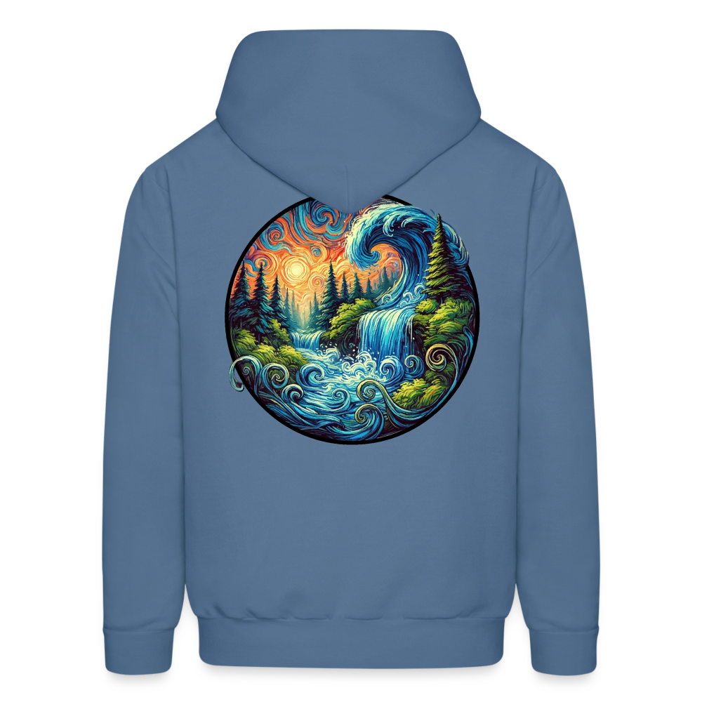 Men's Waterfall Graphic Hoodie with Logo - denim blue