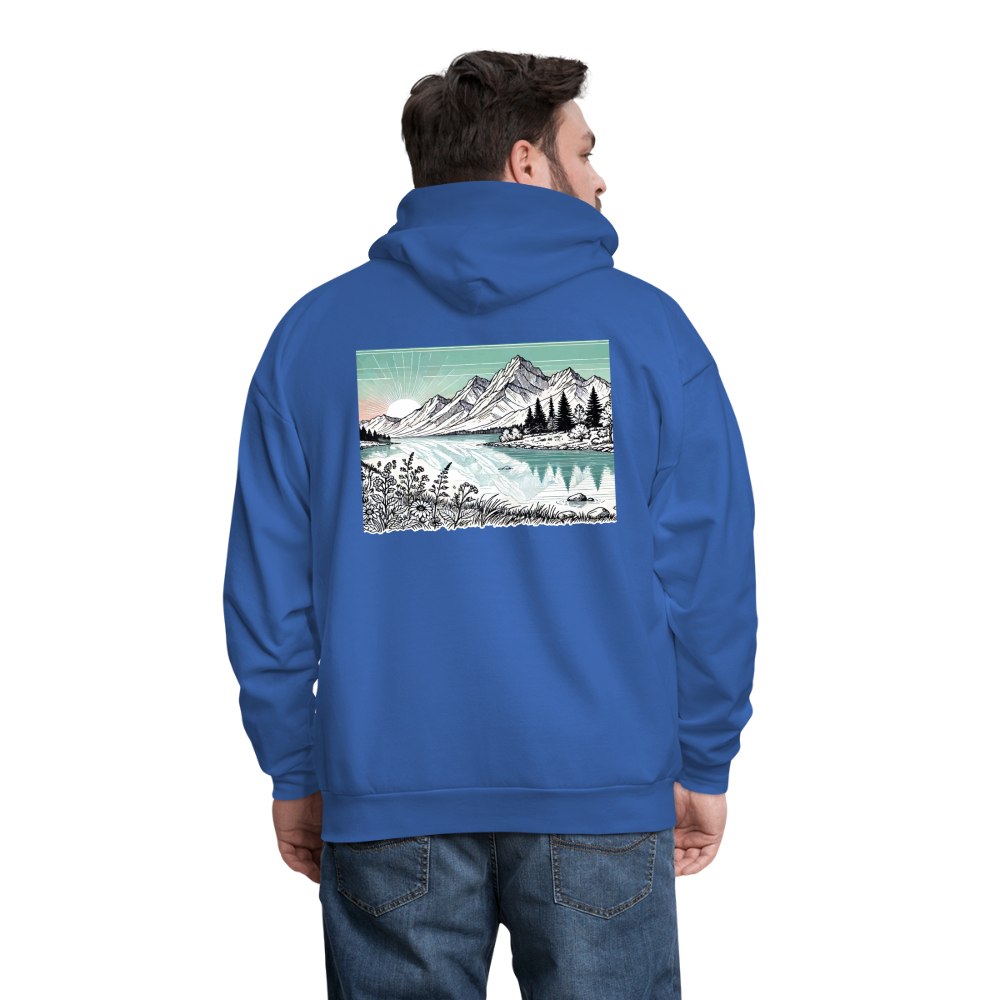 Men's Colored Mountain Lake Landscape Graphic Hoodie with Logo - royal blue