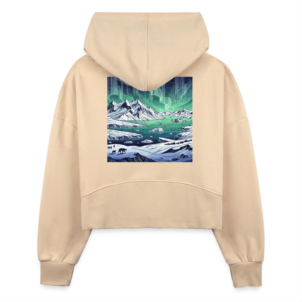 Women's Colored Northern Lights Arctic Landscape Graphic Half Zip Cropped Hoodie with Logo - nude