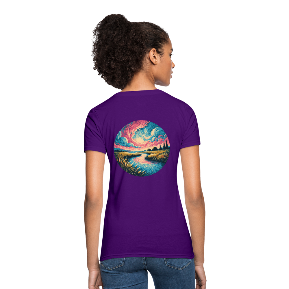 Women's River Pink and Blue Sky T-Shirt with Logo - purple